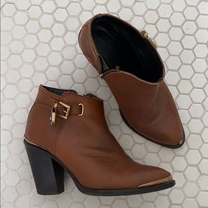 All leather, tan Topshop heeled boots. US size 9.5